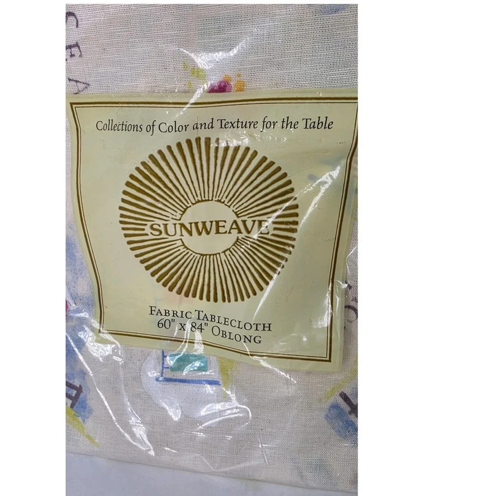 Sunweave Beach Coastal Fabric Tablecloth 60x84 Oblong 100% Cotton MultiColor Y2K
